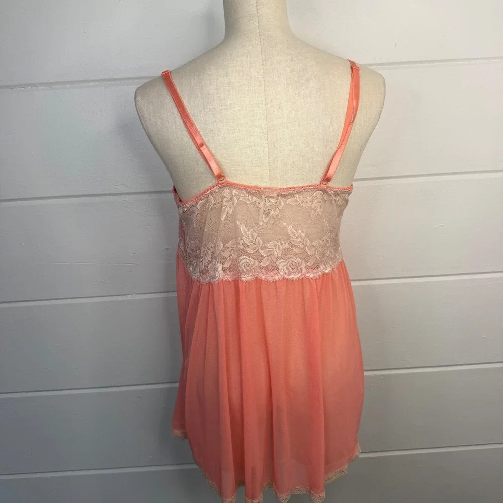 Pink Floral Lace Mesh Babydoll Chemise Front Clasp Lingerie 2X Jessica Simpson